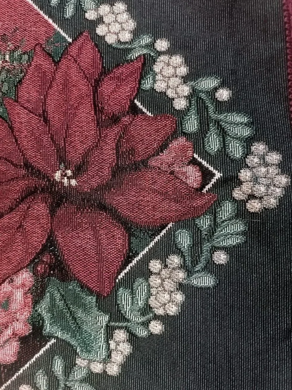 Christmas Tapestry Table Runner Poinsettia Candles Metallic Gold Threads 70x12